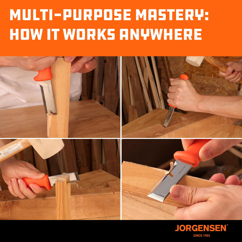 [Australia - AusPower] - Jorgensen Wood Chisel Knife with Sheath, Wood Chisel for Woodworking with Ergonomic Handle, SK5 Carbon Steel Blade, Full Tang Design, for Carving, Whittling, Splitting 