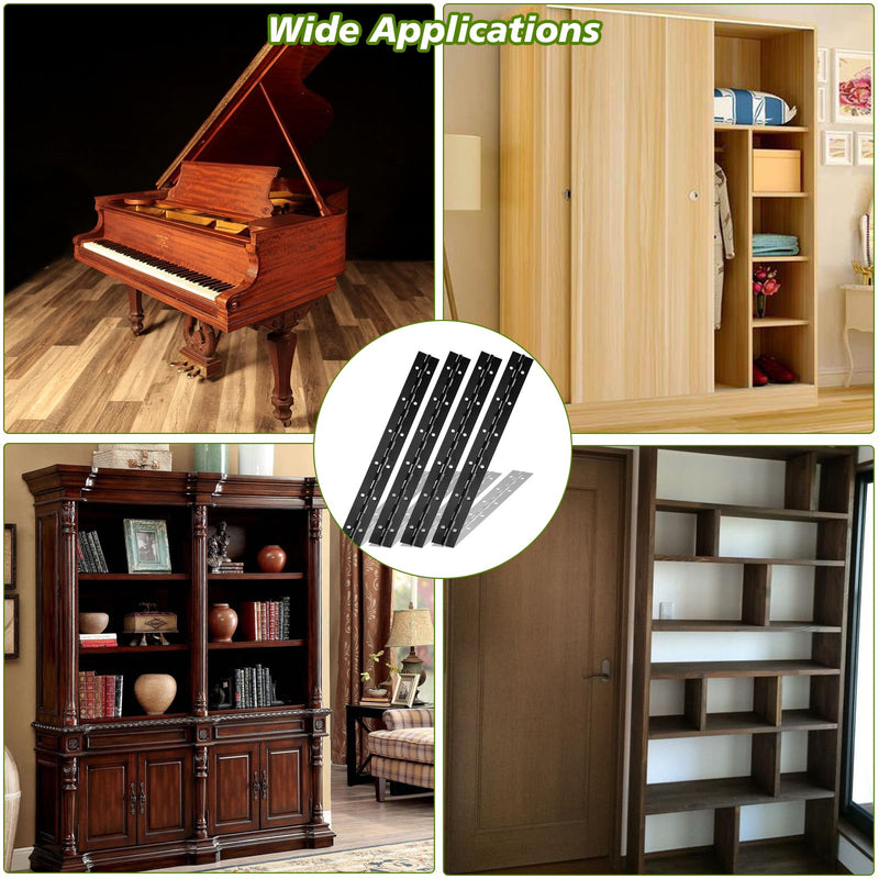 [Australia - AusPower] - 4PCS 12Inch Piano Hinges Sets, Heavy Duty Stainless Steel 304 Continuous Hinge with Hole for Mailbox, Wood Furniture Tool/Storage Boxes, Cabinets Door 12INCH-4PCS 