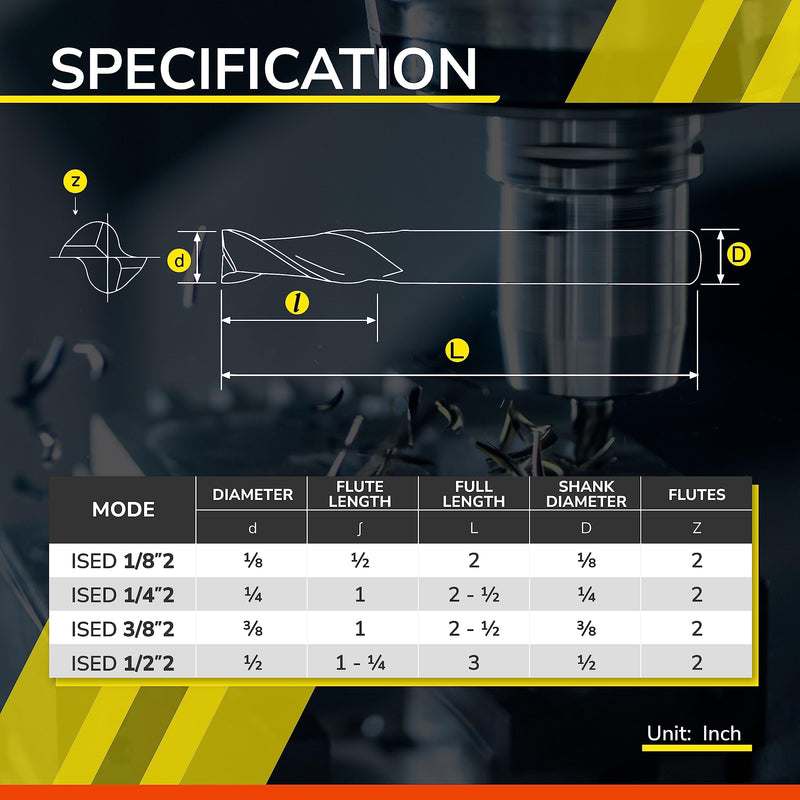 SPEED TIGER Carbide Spiral Router Bits Down Cut - ISED1/2” Diameter, 1-1/4” Cutting Length, 3" OVL (1 Piece, 1/2") - for Wood, Oak, MDF, Aluminum – Mill Bits Sets for DIYers & Professionals 1/2 in