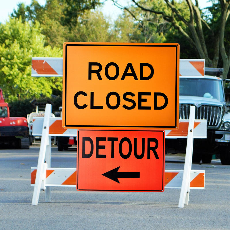 Marsui 3 Pcs Road Sign Kit Include 10” x 14” Right and Left Arrow Detour 12” x 16” Road Closed Sign for Construction Area Caution Danger Safety Security Warning Notice Traffic and Parking