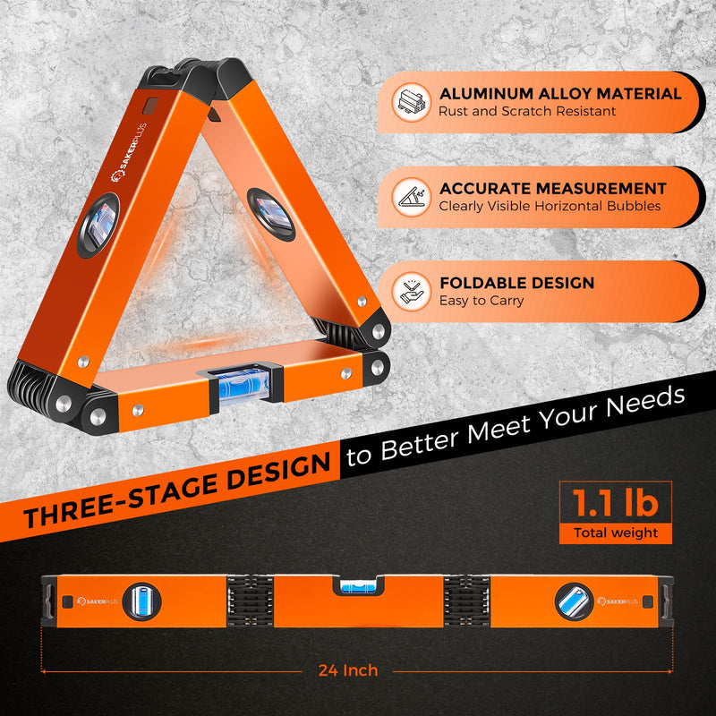 [Australia - AusPower] - Multi-Function Folding Level, 24" Level Tool, Multi-Angle Measurement (45°/90°/180°), High-Precision Aluminum Profile (0.5mm/m), Perfect for Woodworking, Construction & DIY Gifts 