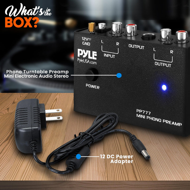 [Australia - AusPower] - Pyle PP777 Phono Turntable Preamp Mini Electronic Audio Stereo Phonograph Preamplifier Input, RCA Output & Low Noise Operation Powered by 12 Volt DC Adapter Upgraded Model 