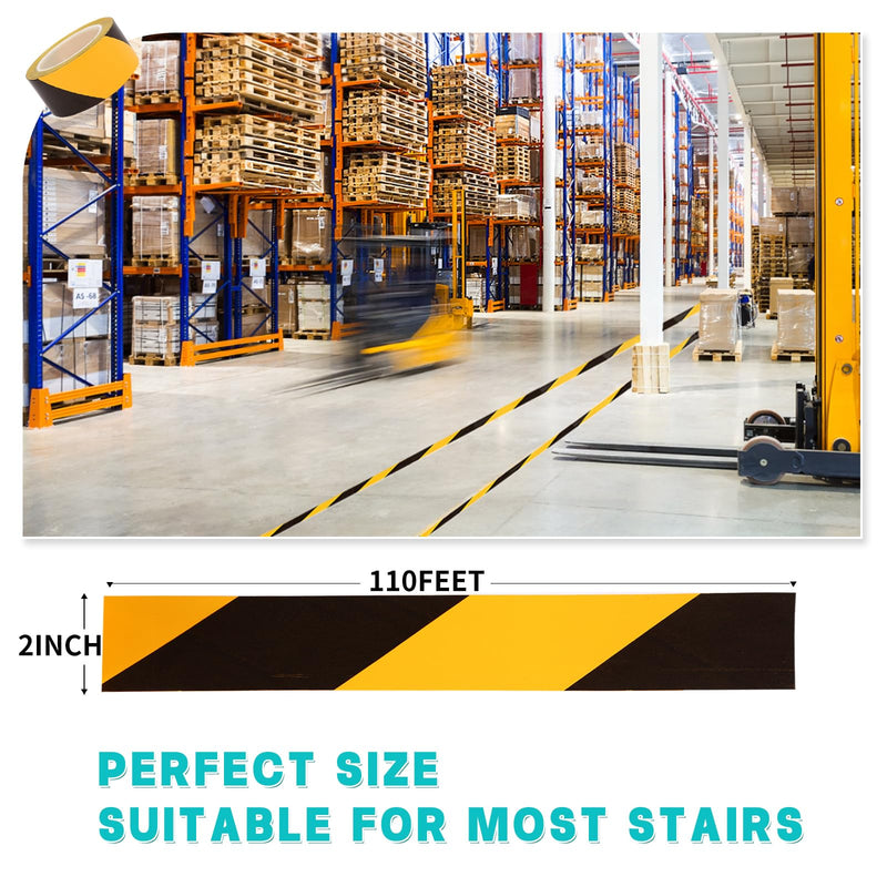 2 Inch x 110 FT Black & Yellow Floor Marking Tape, High-Visibility & Adhesive Hazard Tape for Caution & Aisle Marking, Warning Safety Stripe Tape, Caution Tape Roll for Walls Steps Pipes Equipment 2 Inch x 110 FT Black & Yellow PET Tape