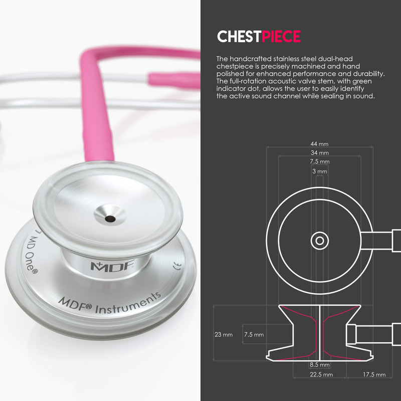 [Australia - AusPower] - MDF Instruments, MD One Stainless Steel Stethoscope, Adult, Fuschia Tube, Silver Chestpieces-Headset, MDF77732 