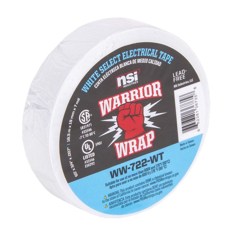 [Australia - AusPower] - NSI WW-722-GY WarriorWrap Select 7 mil Vinyl Electrical Tape, 3/4" Width, 60' Length, White 