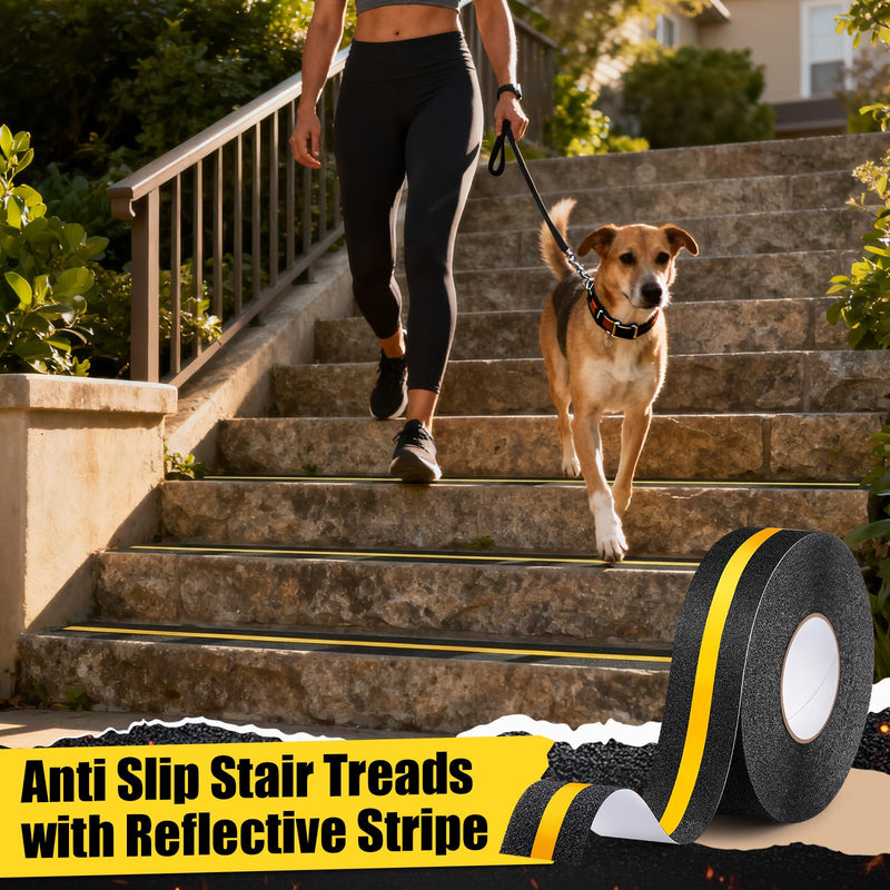 2" x 80ft Anti Slip Tape with Reflective Stripe, Adhesive Grip Non Slip Stair Treads Tape, Non Skid High Traction Adhesive for Stairs Step Ramps Boats Decks 2" x 80FT