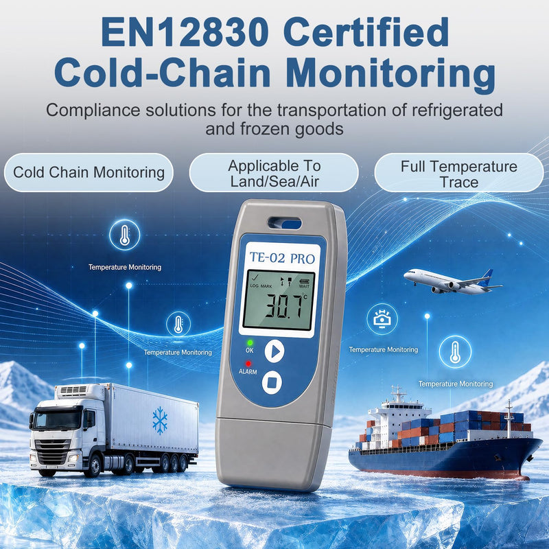 ThermElc TE‑02 Pro USB Digital Temperature Data Logger, Reusable EN12830 Compliant Recorder for Cold Chain Logistics, PDF/CSV Creation (No Software Required), 32,000 Measuring Points TE-02 1PCS