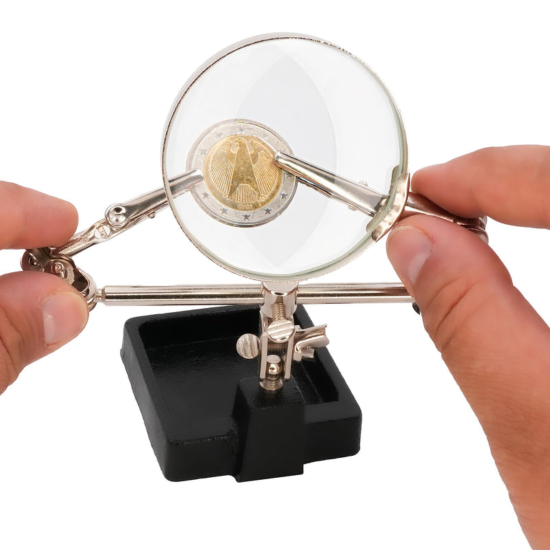 BIGtec Soldering Aid Third Hand with Magnifying Glass Helping Hand Precision Mechanics Soldering Accessories Soldering Tool with Interchangeable Clamps Crocodile Clips