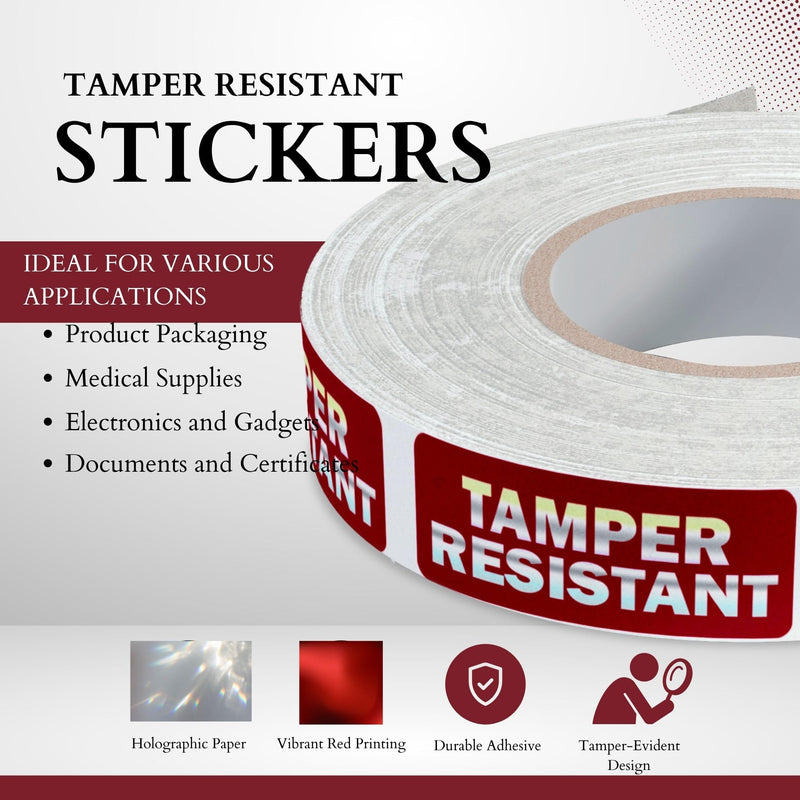 Tamper-Resistant Holographic Labels, 0.5" X 1.5" Adhesive Stickers in Holographic Paper 1 Color (Red) Printed, Security Seal Tamper Evident 500 Stickers Per Roll 1/2" X 1 1/2"