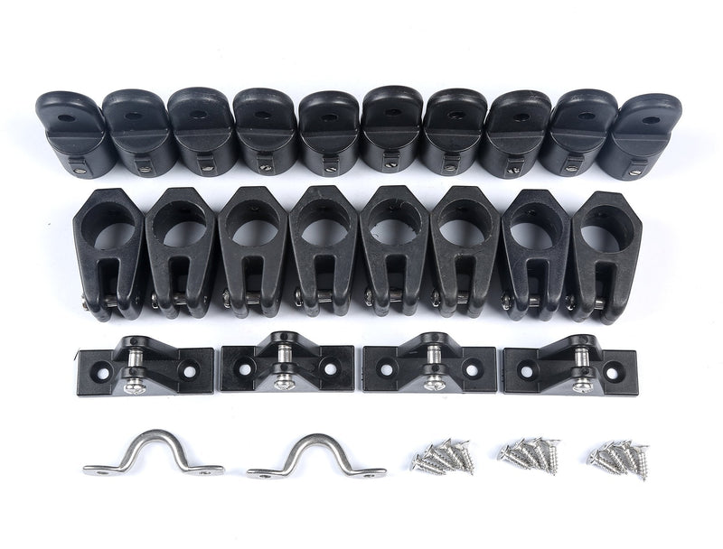 Mxeol Boat Top Fittings Hardware Combo Black Nylon Bimini Caps Jaw Slides Deck Hinges Pad Eye w/Screws Black, 7/8 inch-22 PCS