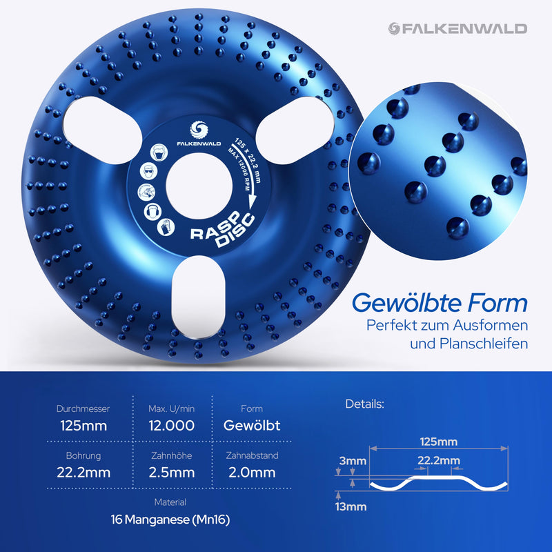 [Australia - AusPower] - FALKENWALD® ClearView Rasp Disc 125 Wood - Milling Disc for Angle Grinder Wood, Flex Disc Wood 125 mm, Grinding Discs, Wood Grinding - Rasp Disc Arc Vision 125 ClearView 