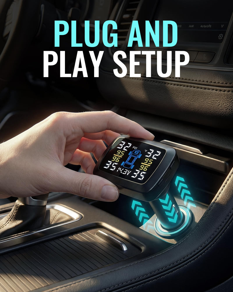 Tire Pressure Monitoring System 48s Fast Refresh TPMS with Strong Battery Easy Button Control Real Time Pressure Temperature Monitoring LCD Display 4 External Sensors for Cars SUVs Trucks 0–87 PSI