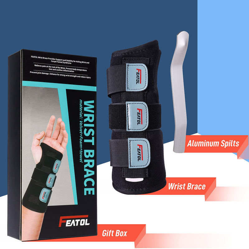 [Australia - AusPower] - FEATOL Wrist Brace for Carpal Tunnel, Adjustable Night Wrist Support Brace with Splints Right Hand, Small/Medium, Hand Support for Arthritis, Tendonitis, Sprain, Injuries, Wrist Pain Small/Medium (Pack of 1) Right Hand -Black 