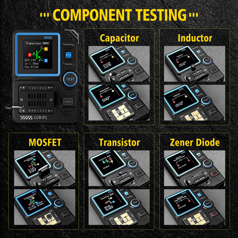[Australia - AusPower] - Transistor Tester LCR-P1 Transistor Capacitor Tester Multifunctional SMD Electronic Component Tester Diode Triode Zener Diode Resistance Inductance Battery Test LCR Meter MOS PNP NPN ESR Meter 