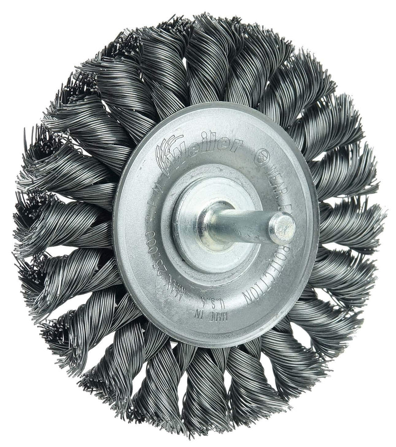 Weiler 17682 3-1/4" Stem-Mounted Knot Wire Wheel, .020" Steel Fill, 1/4" Stem, Made in the USA 0.020" Wire Size Pack of 1