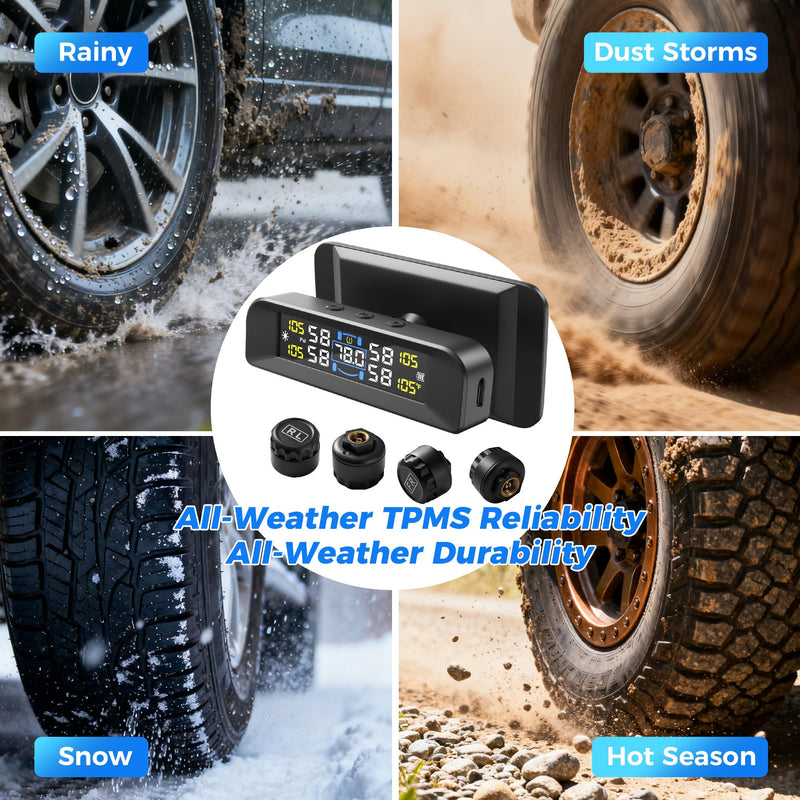 [Australia - AusPower] - 4 Sensors TPMS Tire Pressure Monitoring System, 6 Smart Safety Alerts, Adaptive Bright LCD, Solar/USB Charging, 0-6 Bar/87 PSI, Easy to Intall on Windshield for Car SUV MPV Trailer Truck 4 Sensor 0-87Psi 
