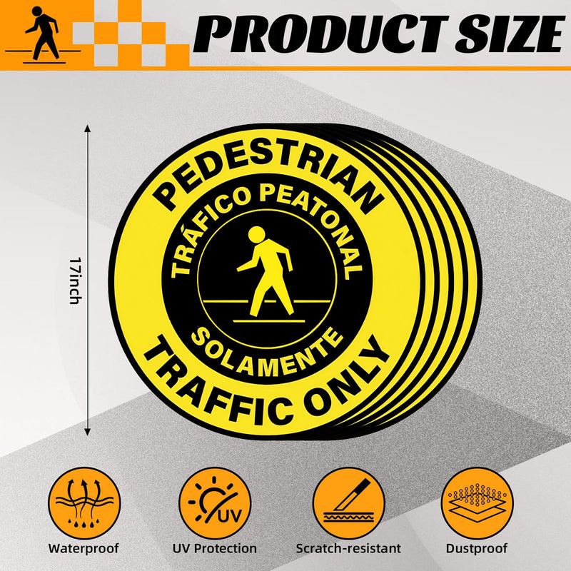 5 Pack Pedestrian Traffic Only Sign - 17 Inch Spanish Bilingual Pedestrian Only Sticker Adhesive Vinyl Label for Warehouse Worksite Office