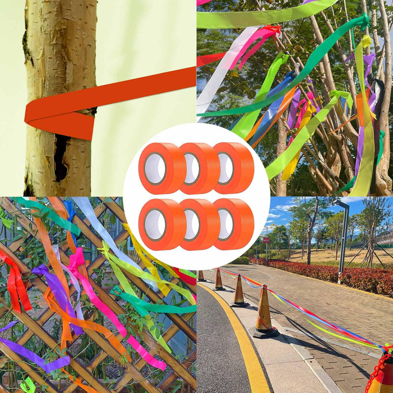[Australia - AusPower] - 6 Pack Flourescent Orange Flagging Tape, Non-Adhesive Plastic Ribbon Neon Marking Roll,1inch*600ft, Marking Tape for Tree Marking, Hunting, Boundaries Hazardous Areas,Trail Marking, Workplace Use 