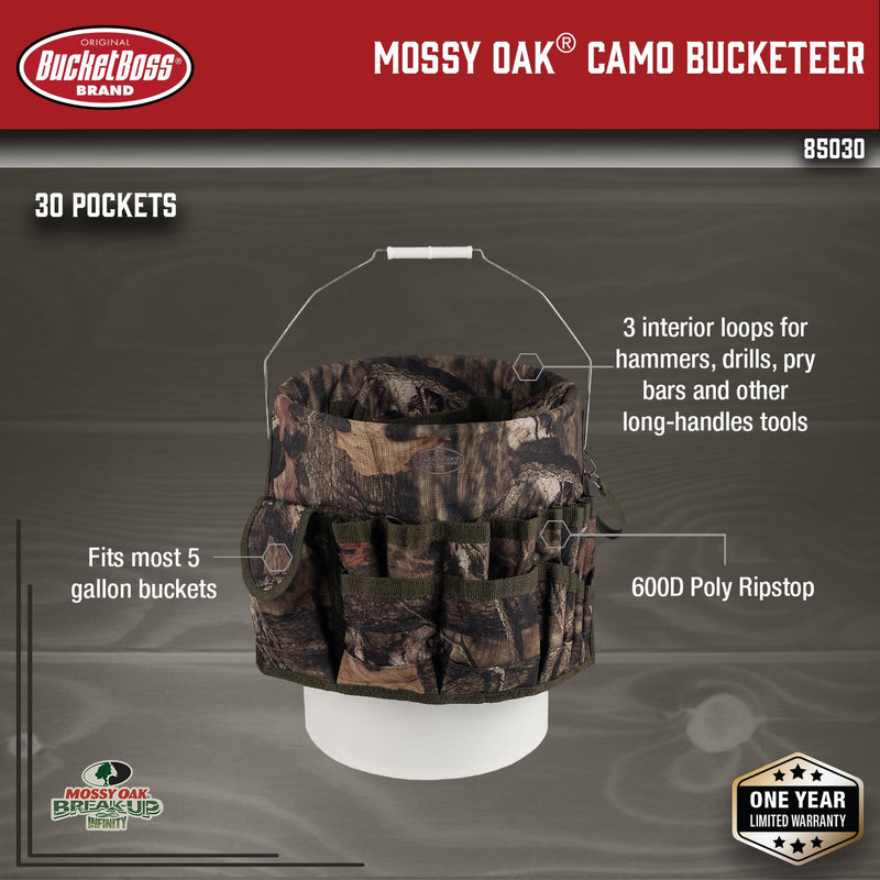 Bucket Boss - Camo Bucketeer Bucket Tool Organizer (Fits 5 Gallon Bucket), Bucket Organization (85030), Mossy Oak Camo