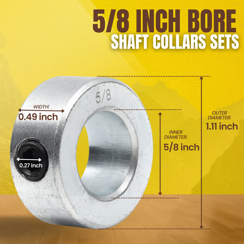 [Australia - AusPower] - (4-Pack) 5/8” Bore Solid Steel Shaft Collars with Zinc Plated Coating - Durable Shaft Collars Suitable for Machinery and Industrial Use 4 5/8" 