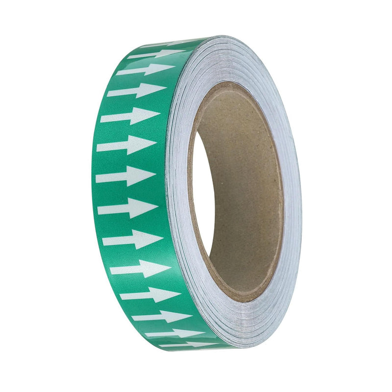 Pipe Flow Arrow Tape Pipeline Arrow Stickers 1.2 Inch x 66 Ft (3cm x 20M) Pipe Identification Marking Arrow Labels with Reflective Strips for Pipe Flow Markers, Green/White 1.2"/3cm