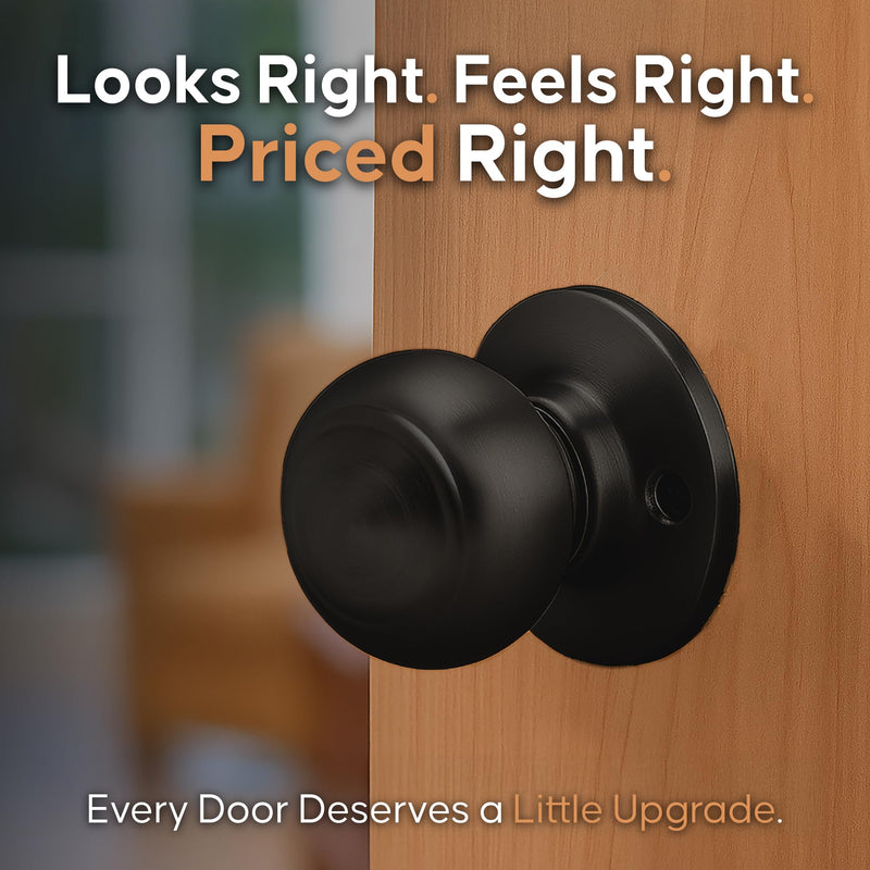 Copper Creek Colonial Passage Interior Door Knob – ANSI Grade-3 Certified, Modern Heavy Duty Handle, Easy Install and Reversible for Bedroom, Bathroom and Closets – Matte Black (2 Pack) 2 Pack