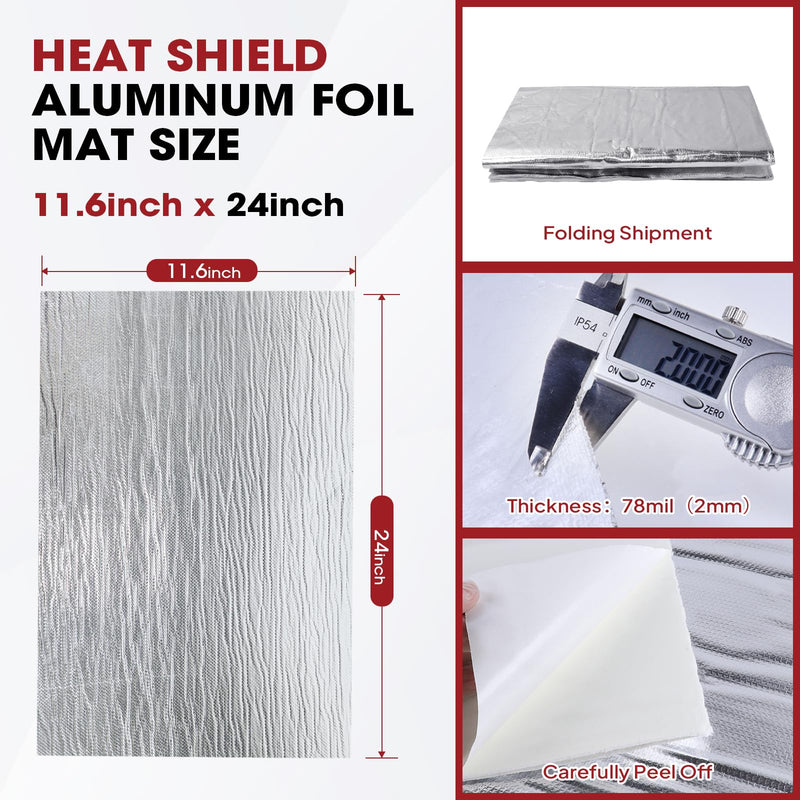 78mil Self-Adhesive 11.6" x 24" Aluminum Foil Heat Shield Mat High Temperature Insulation Heat Reflective Pad 2300℉ Ceramic Fiber Barrier Thermal Material 78mil-11.6" x 24"