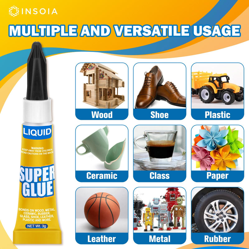 [Australia - AusPower] - Super Glue Liquid Clear, 24 X 3g All Purpose Strong Adhesive Ca Glue Cyanoacrylate Quick Dry Instant Glue for Plastic, Metal, Ceramic, Shoe, Wood, Leather, Model, Rhinestone, Jewelry and DIY Crafts 