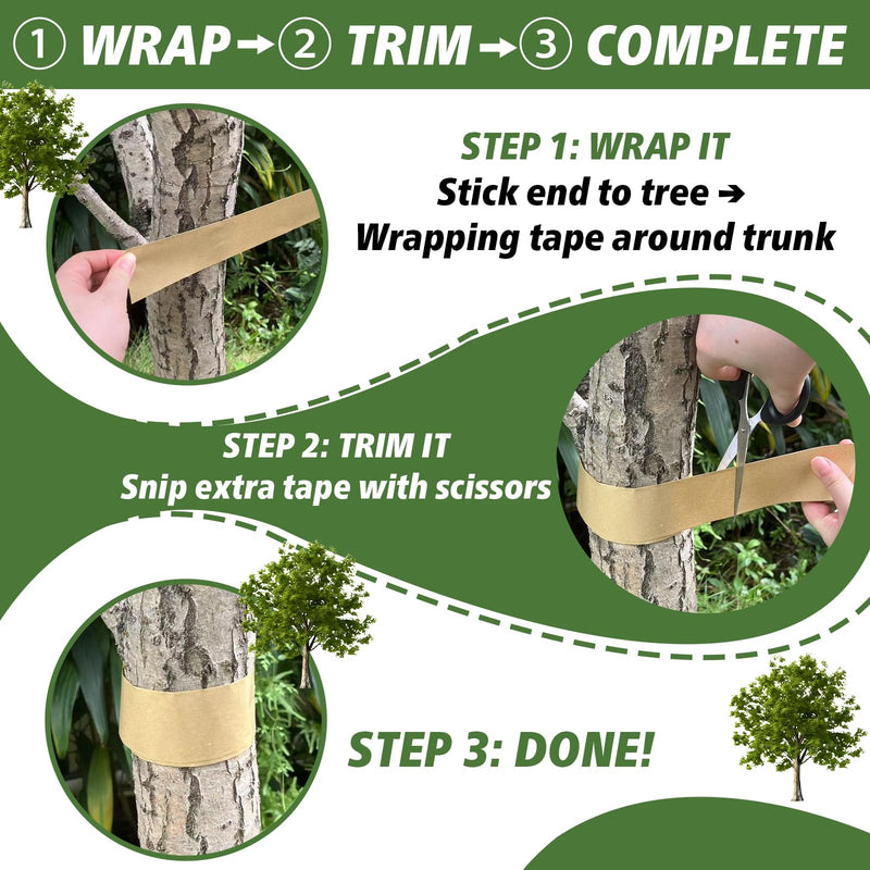 2 Packs 165 Ft x 2 Inch Tree Trunk Wrap Tape, Tree Wrap Roll Tape for Fruit Trees, Suitable for Garden, Backyard and Orchard, Waterproof & Adhesive