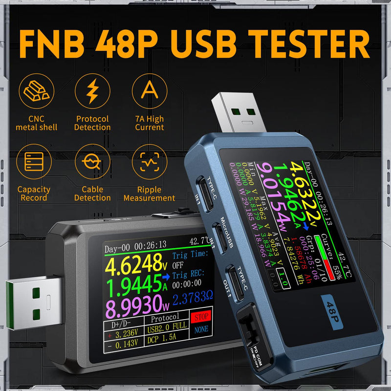 [Australia - AusPower] - FNIRSI USB Tester 4-24V 6.5A LCD USB A&C Voltage Current Power Display Multimeter with App Software, Fast Charge Detection Trigger, PD2.0/PD3.0,QC2.0/QC3.0, CNC Metal Shell 