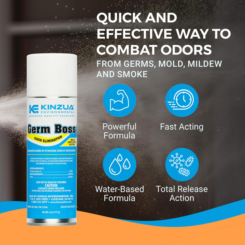 [Australia - AusPower] - Kinzua Environmental Germ Boss Strong Odor Eliminator, Fast-Acting Cleaning & Deodorizing Fogger, Mold Bomb Fogger for Smell Control with Fresh Scent, Covers Up to 1,000 cu ft, 6 oz 6 Ounce (Pack of 1) 