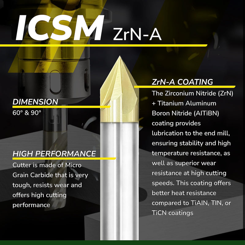 [Australia - AusPower] - SPEED TIGER Chamfer End Mill - CNC Carving Bits, V Groove, 90 Degree, ICSM1/4"Shank 2"OVL (1 Piece, 1/4" 90°) - for Wood, Alloy Steels, Hardened Steels  Mill Bits Sets for DIYers & Professionals 1/4" 90° 