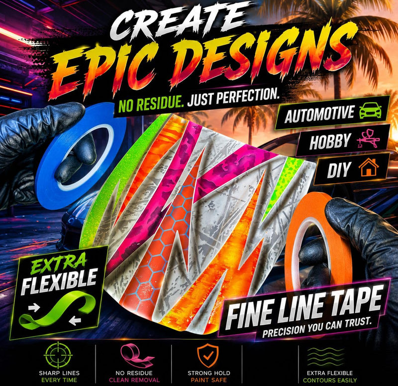 LiME LiNE Flexible Vinyl Fine Line Masking Tape for Automotive Custom Paint, No Residue Fineline Orange 1/4",1/8", 1/16" (1/8") 1/8"