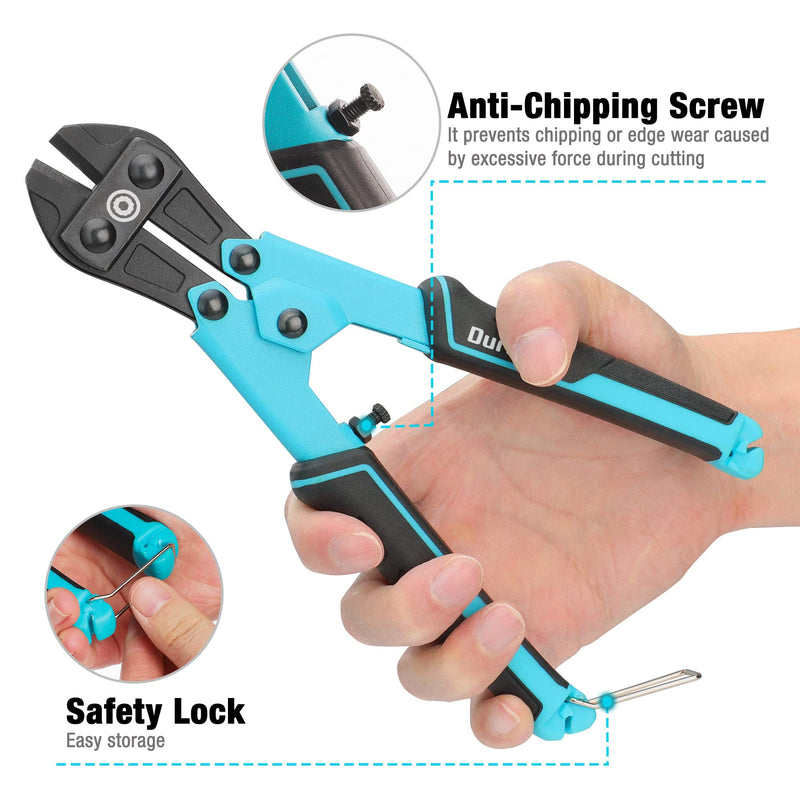 [Australia - AusPower] - DURATECH 8-inch Mini Bolt Cutter with Bi-Material Ergonomic Handle Grip, Security Lock, Chrome Vanadium Steel Blade for Wire, Cables, Chains, Small Screws 8" bolt cutter 