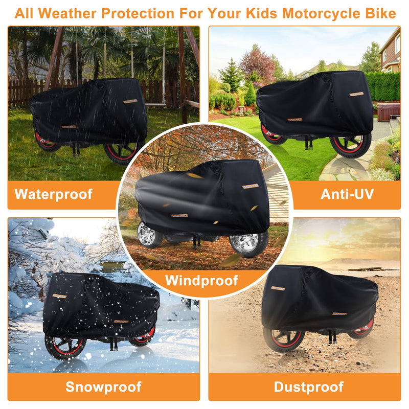 Kids Bike Cover Waterproof Outdoor,GRABADO Heavy Duty 420D Kids Motorcycle Bike Cover,Universal Children's Tricycle Cover with 4 Reflective Strips and Windproof Buckle,Small Kids Ride On Toy Car Cover 420D Kids Bike and Tricycle Cover