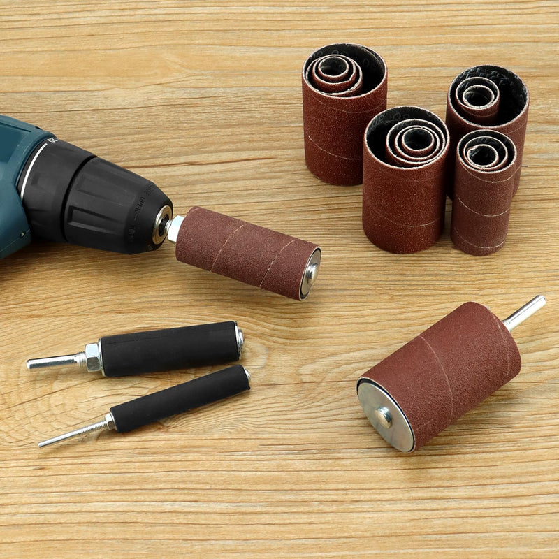 QWORK 20-Piece Sanding Rollers, Sanding Sleeves Set, 4 Sizes Rubber Drums, 16 Sanding Sleeves, with Case