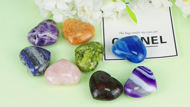 SMQ 60mm Natural Amethyst Crystal Heart Worry Stone Polished Gemstone Pocket Palm Large Chakra Crystals and Healing Stones Rock for Balancing Yoga Home Decor Amethyst（heart）