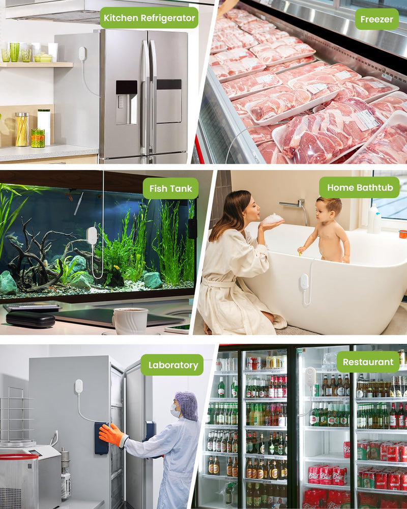 MOCREO WiFi Thermometer Freezer Alarm, Email Alert, App Notification, Data Record Export, No Subscription Fee, 2 Remote Wireless Temperature Sensors for Refrigerator, Freezer, Hot Tub 1 No LCD Hub + 2 Sensors