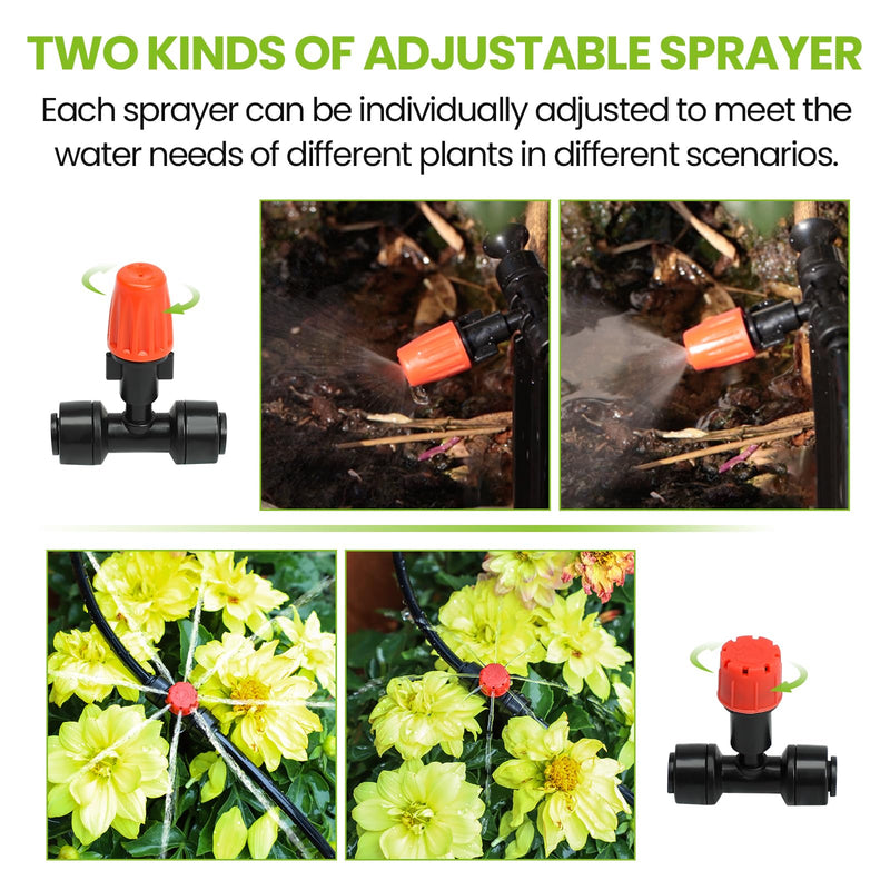 [Australia - AusPower] - MIXC Drip Irrigation System, 50 FT Quick Connector Garden Watering System, Automatic Sprinkler Kit for Lawn Raised Bed Outdoor Plants Greenhouse with 1/4'' Tubing, Drip Emitters, Misting Nozzles 
