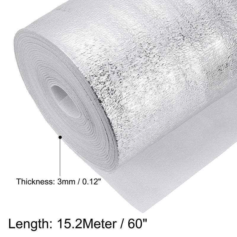 PATIKIL Reflective Insulation Foam Core Radiant Barrier 16" x 60" Double Side Foil Cold and Heat Shield Thermal Insulation for Ceilings,Walls,Window,Steel Buildings,Roofing 16" x 60"