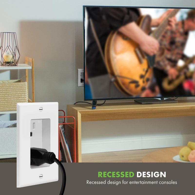 [Australia - AusPower] - TOPGREENER Recessed Duplex Receptacle Outlet, Tamper-Resistant, Size 1-Gang 4.48" x 2.76", 15A 125V, TG15RD31, White Recessed Outlet 1 Pack 