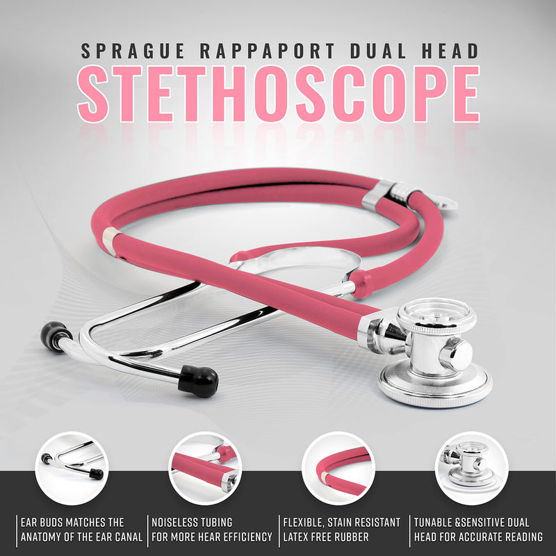 [Australia - AusPower] - ASA TECHMED Dual Head Sprague Stethoscope and Sphygmomanometer Manual Blood Pressure Cuff Set with Case, Gift for Medical Students, Doctors, Nurses, EMT and Paramedics, Pink 