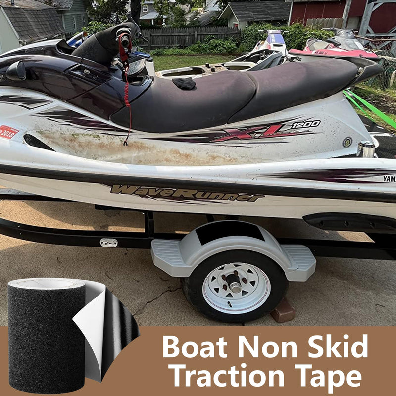 16.4Ft x 6In Marine Boat Non-Skid Traction Tape-Boat Anti Slip Adhesive Tape-Black Anti Slip Traction Tape for Boat Trailer Fenders Steps 16.4Ft x 6In