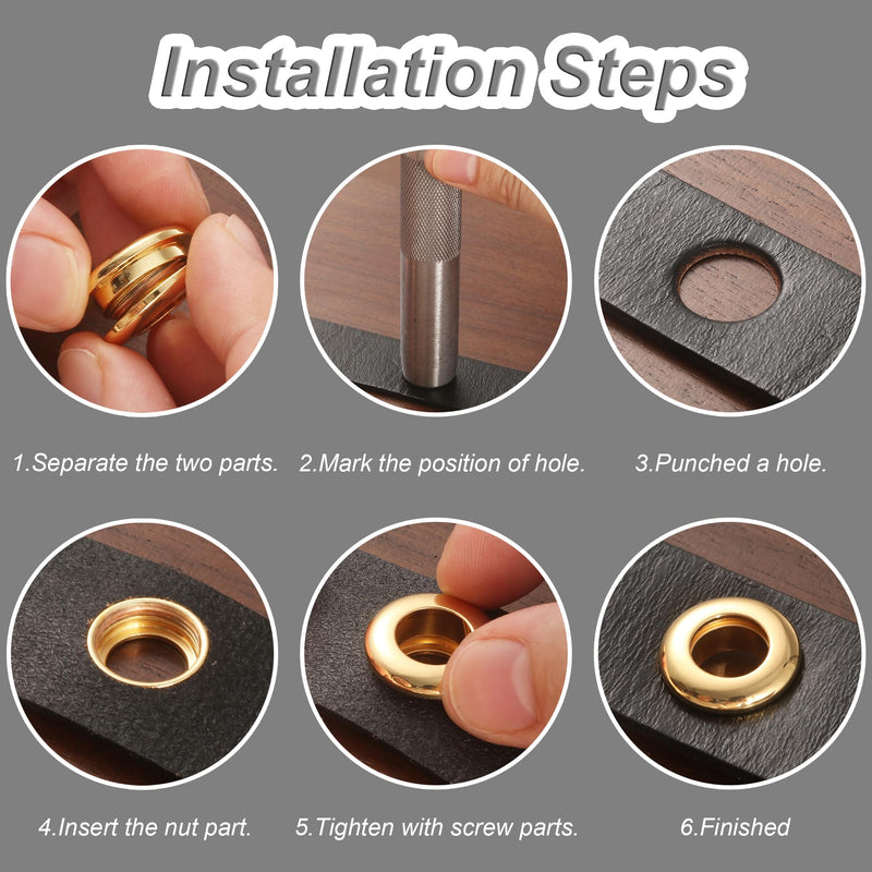 6 Sets Brass Grommets Kit Eyelets and Grommets 8mm Inside Hole Size with 12mm Leather Hole Punch Tool Handbag Purse Hardware Screw Grommets for Repair and Making Leather Crafts (Silver) Silver