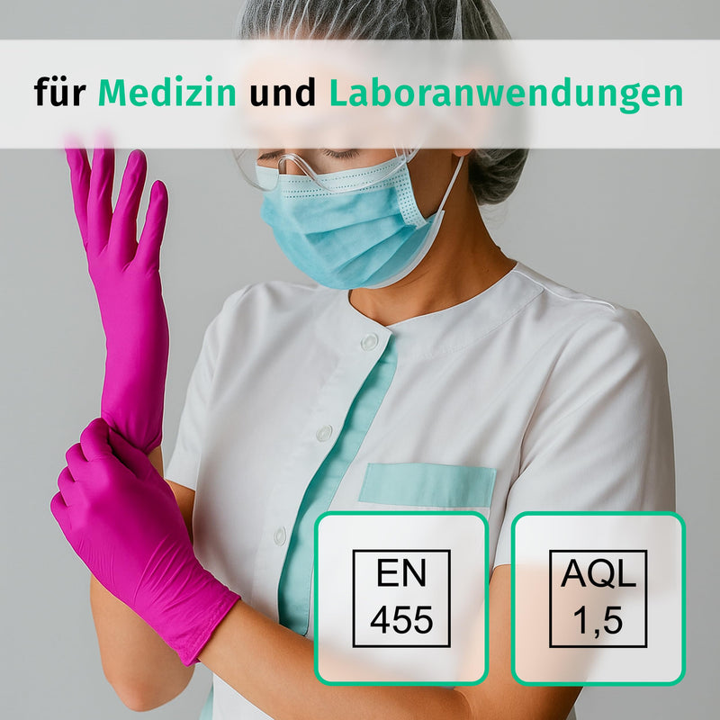 SF Nitrile Gloves M Magenta - Pack of 100 Disposable Gloves, Latex-Free | Powder-free disposable gloves for tattoos, workshops, kitchens, cleaning and household use; versatile for commercial and everyday use