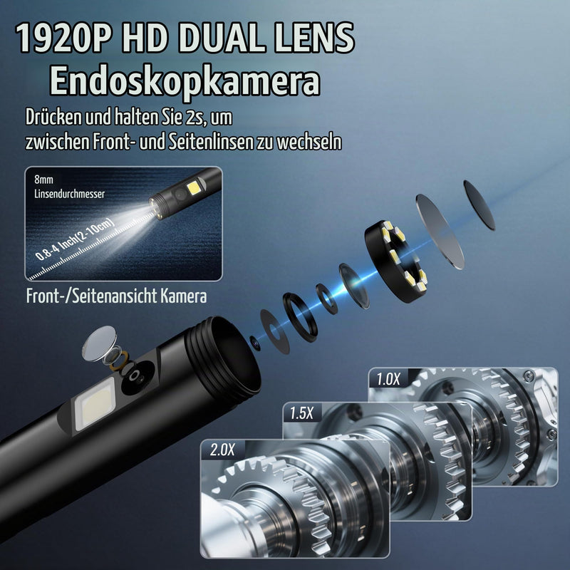 WORKPRO Endoscope Camera Dual Lens, 4.3 Inch IPS, 1080P, IP67, 5 m | Inspection camera with 8+1 LED light, hook, magnet and mirror, ideal for pipes, vehicles and hard-to-reach places