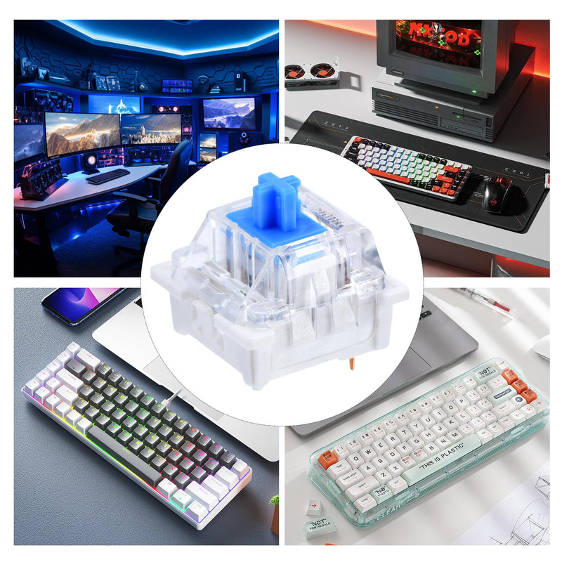 Pack of 20 Transparent Blue Axis Switches with Puller, 3 Pin Keyboard | Dustproof switches for mechanical keyboard - well suited for gaming keyboard and PC accessories - reliable and durable Blaue-20
