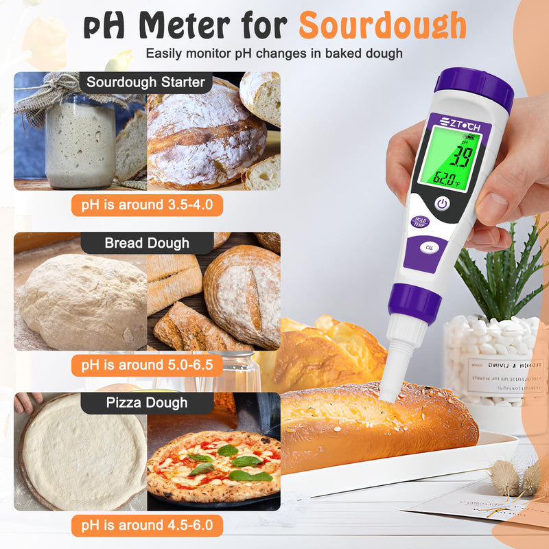 [Australia - AusPower] - Food pH Meter, Digital pH Meter for Food Fermentation Canning Cooking, Smart Sourdough pH Tester for Bread Cheese Sauces, Measure pH in Water, Brewing, Meat, Sausages, Pickles, Sushi Rice 