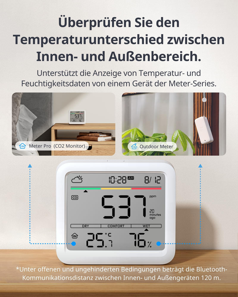 [Australia - AusPower] - SwitchBot CO2 Detector, CO2 Meter with Thermometer Hygrometer Indoor, Air Quality Meter with CO2 Alarm, Bluetooth CO2 Sensor with App, 2 Year Data Storage, Hub Required 
