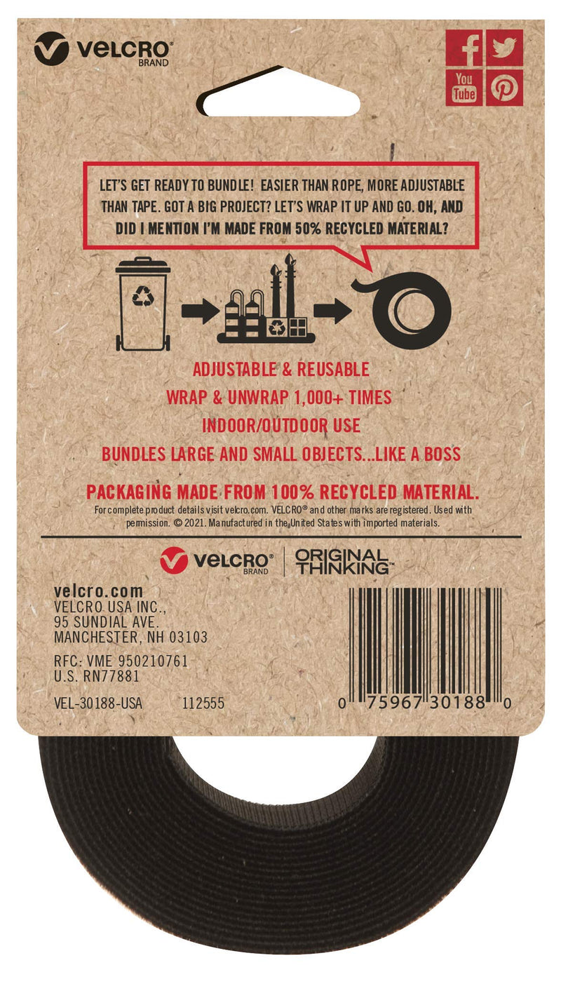 [Australia - AusPower] - VELCRO Brand ECO Collection Cut to Length Straps, Double Sided Roll 10ft x 1in, Sustainable 50% Recycled Material, Black 
